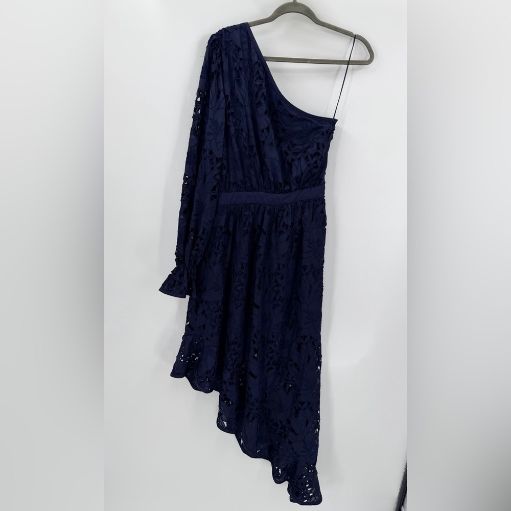 RAMY BROOK Navy Blue Jayda Asymmetrical One Shoulder Lace Dress 6 NO BELT - Picture 5 of 5